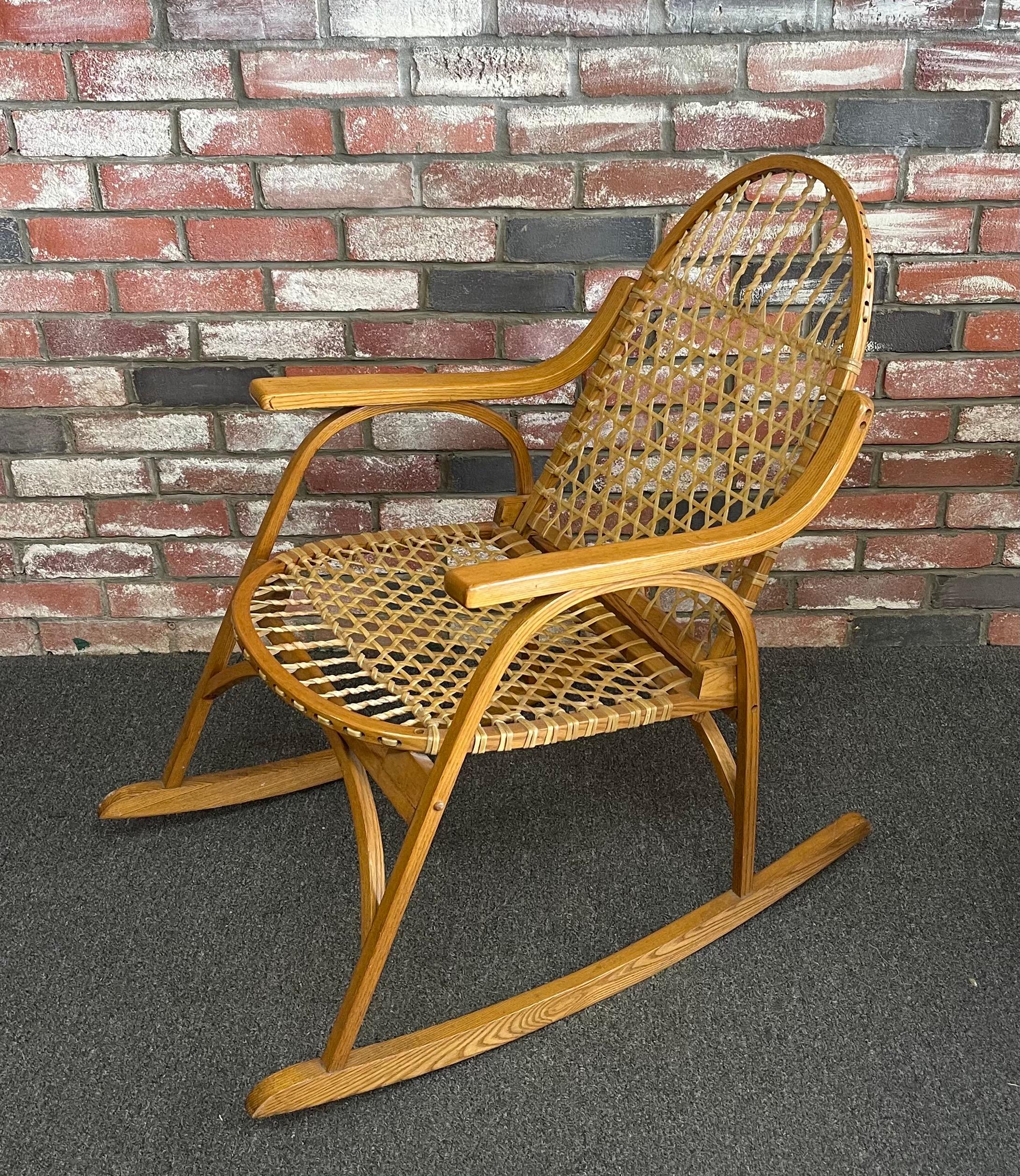 Vintage Snowshoe Oak & Rawhide Rocking Chair by Vermont Tubbsr 4