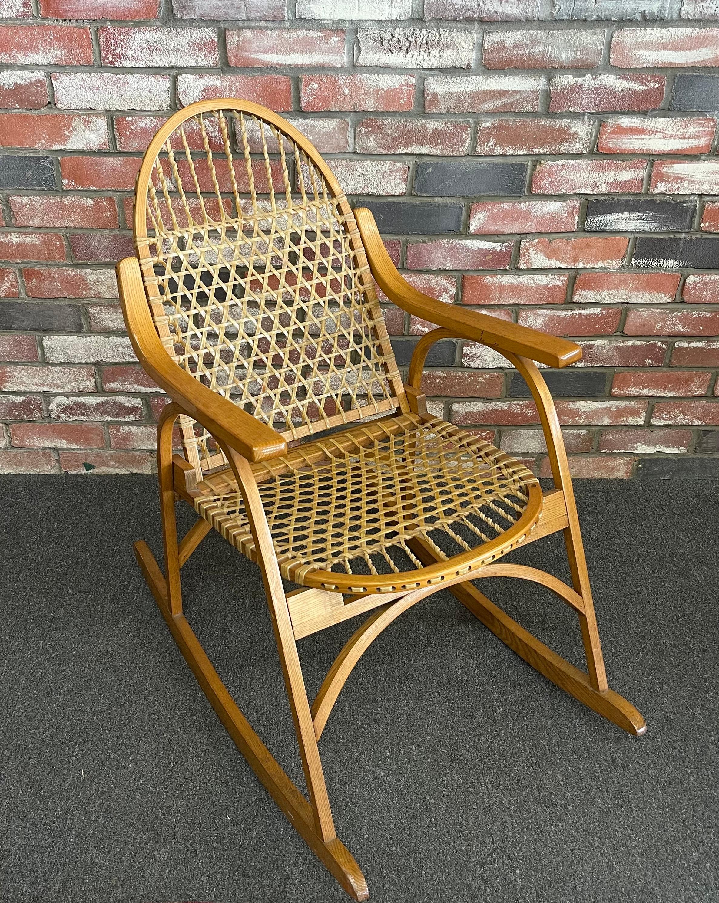 Vintage Snowshoe Oak & Rawhide Rocking Chair by Vermont Tubbsr 5