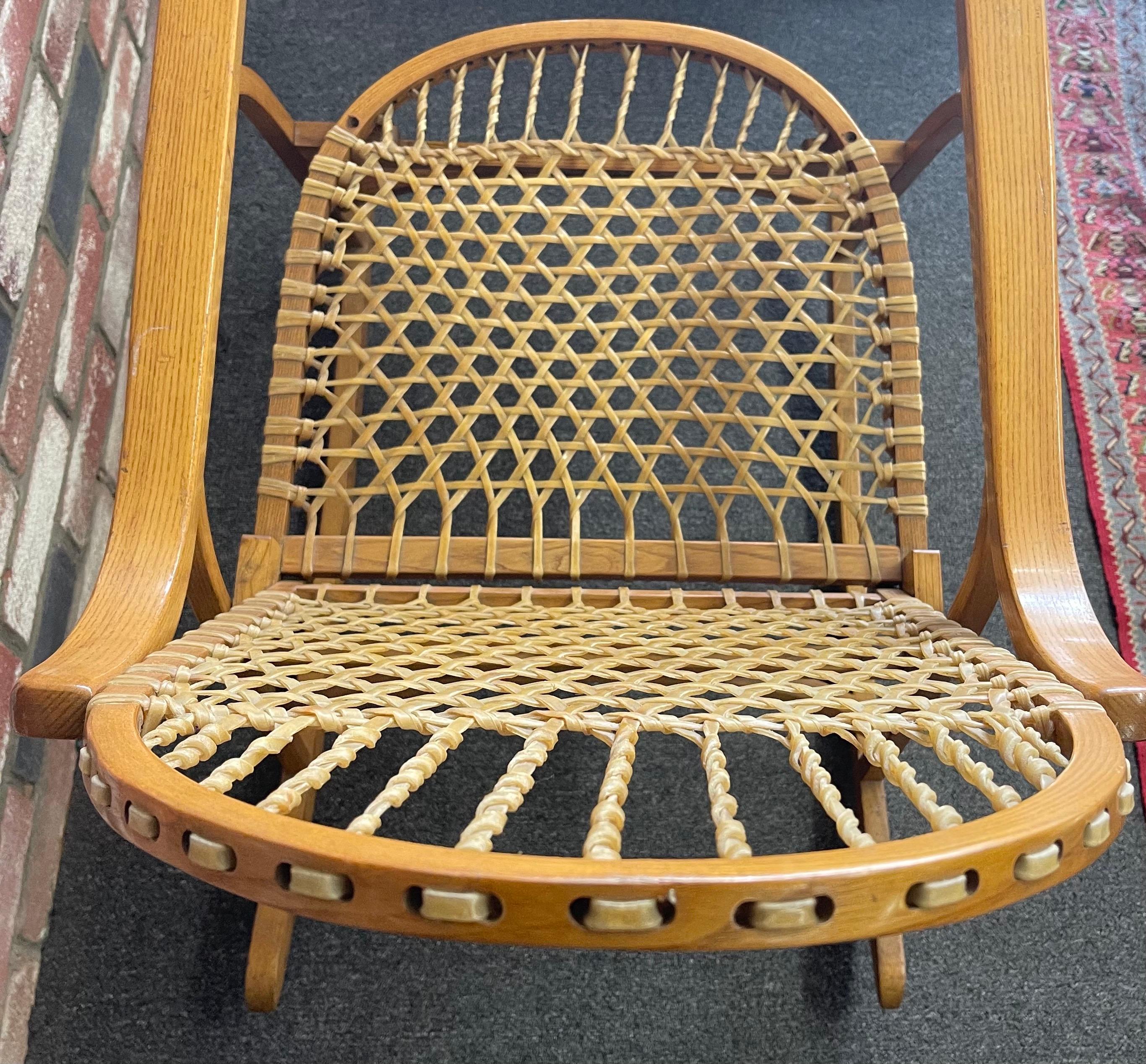 Vintage Snowshoe Oak & Rawhide Rocking Chair by Vermont Tubbsr In Good Condition In San Diego, CA