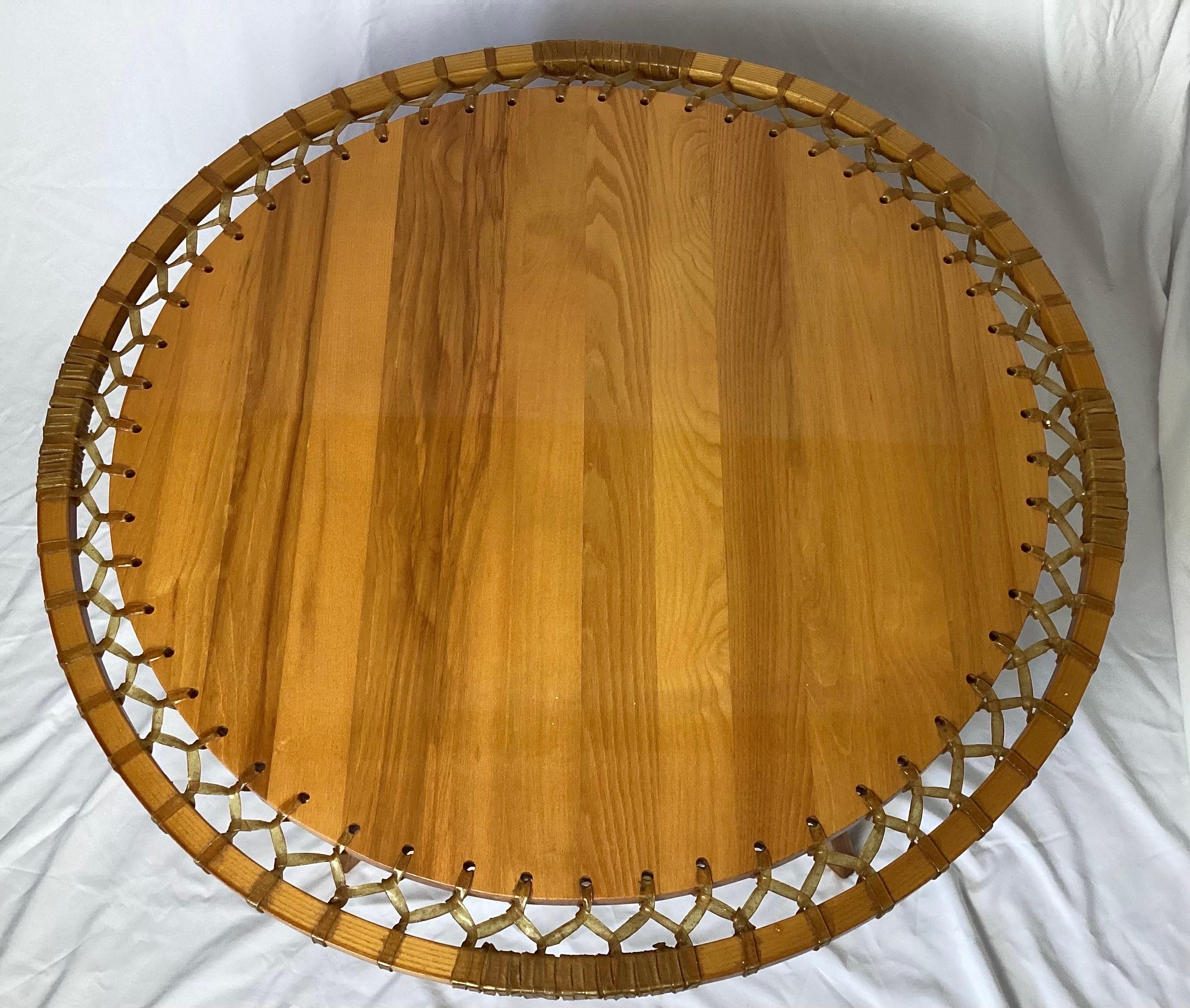 Vintage Snowshoe Round Coffee or Cocktail table by SnoCraft, Norway Maine. Great look for your cabin or mountain home. 32 1/2