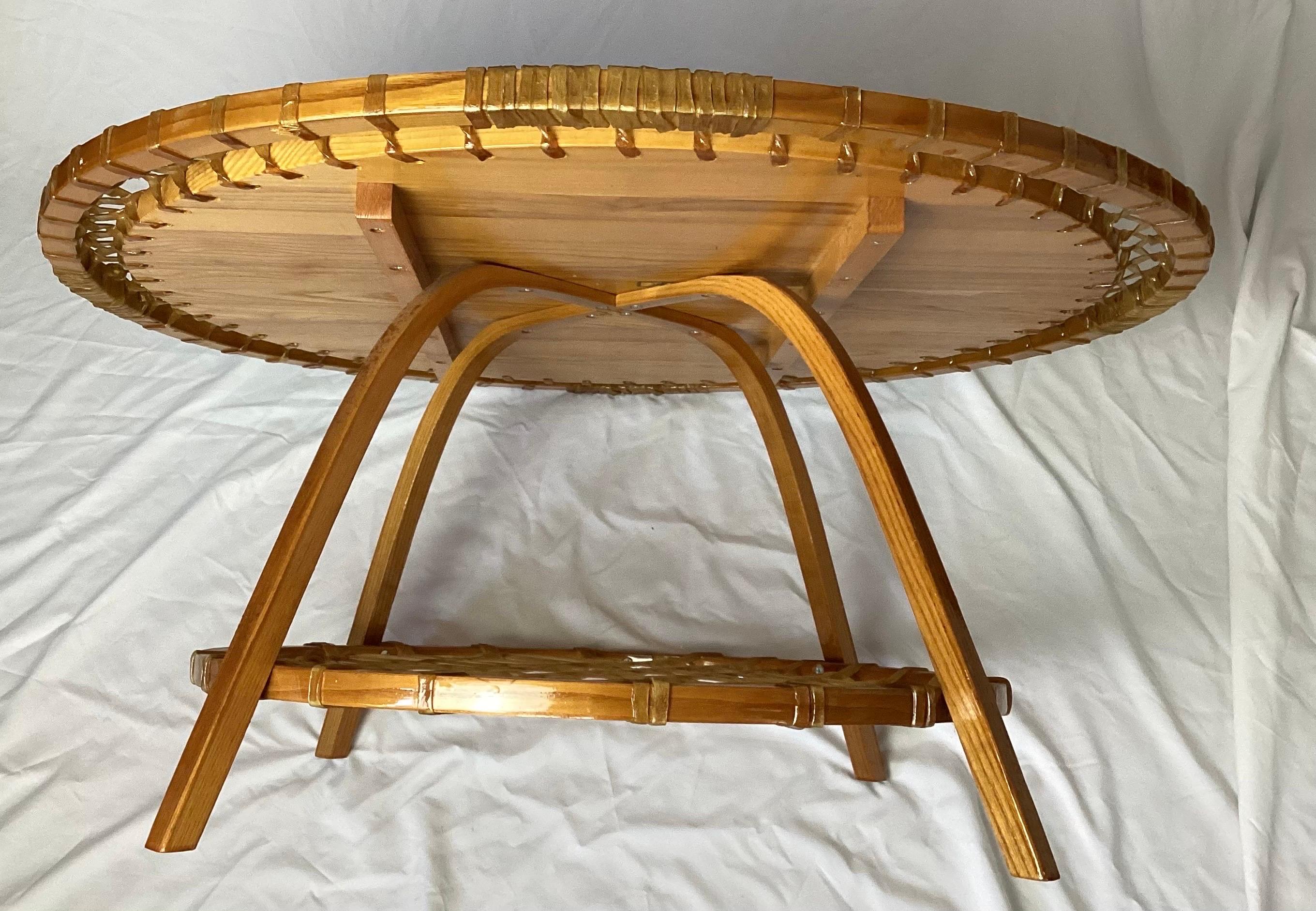 American Vintage Snowshoe Round Coffee or Cocktail Table by SnoCraft, Norway Maine