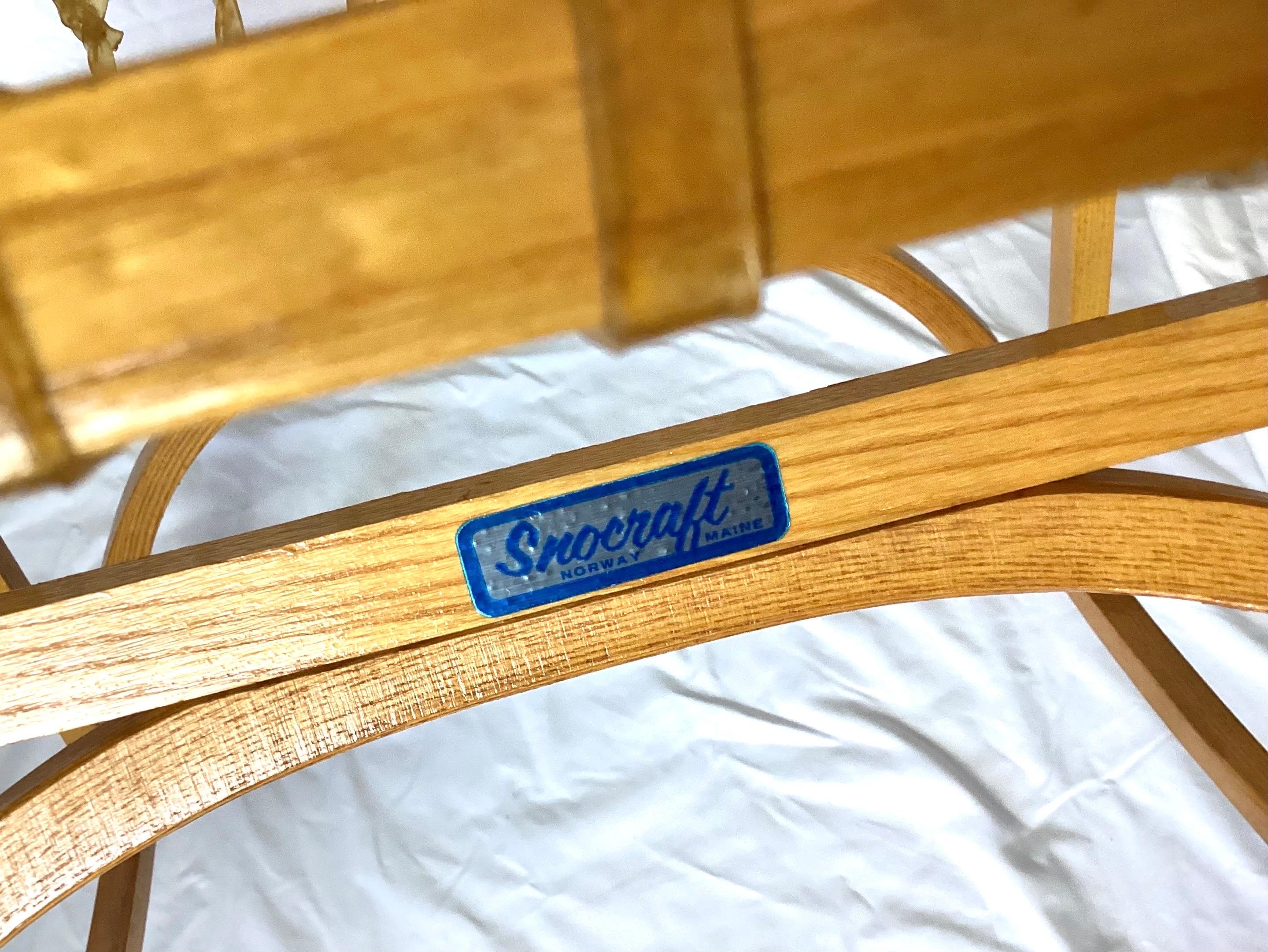 Pine Vintage Snowshoe Rocking Chair by SnoCraft, Norway Maine For Sale