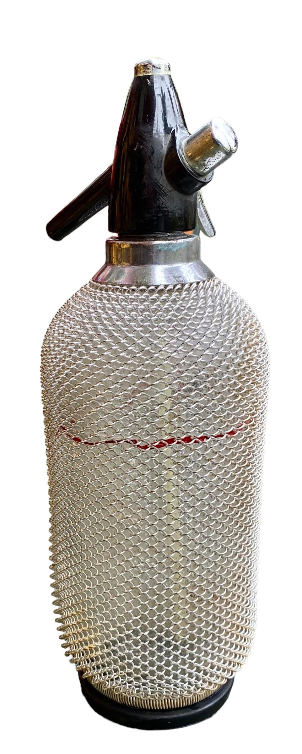 Vintage Soda Siphon Seltzer Glass Bottle with Metal Mesh  For Sale 6