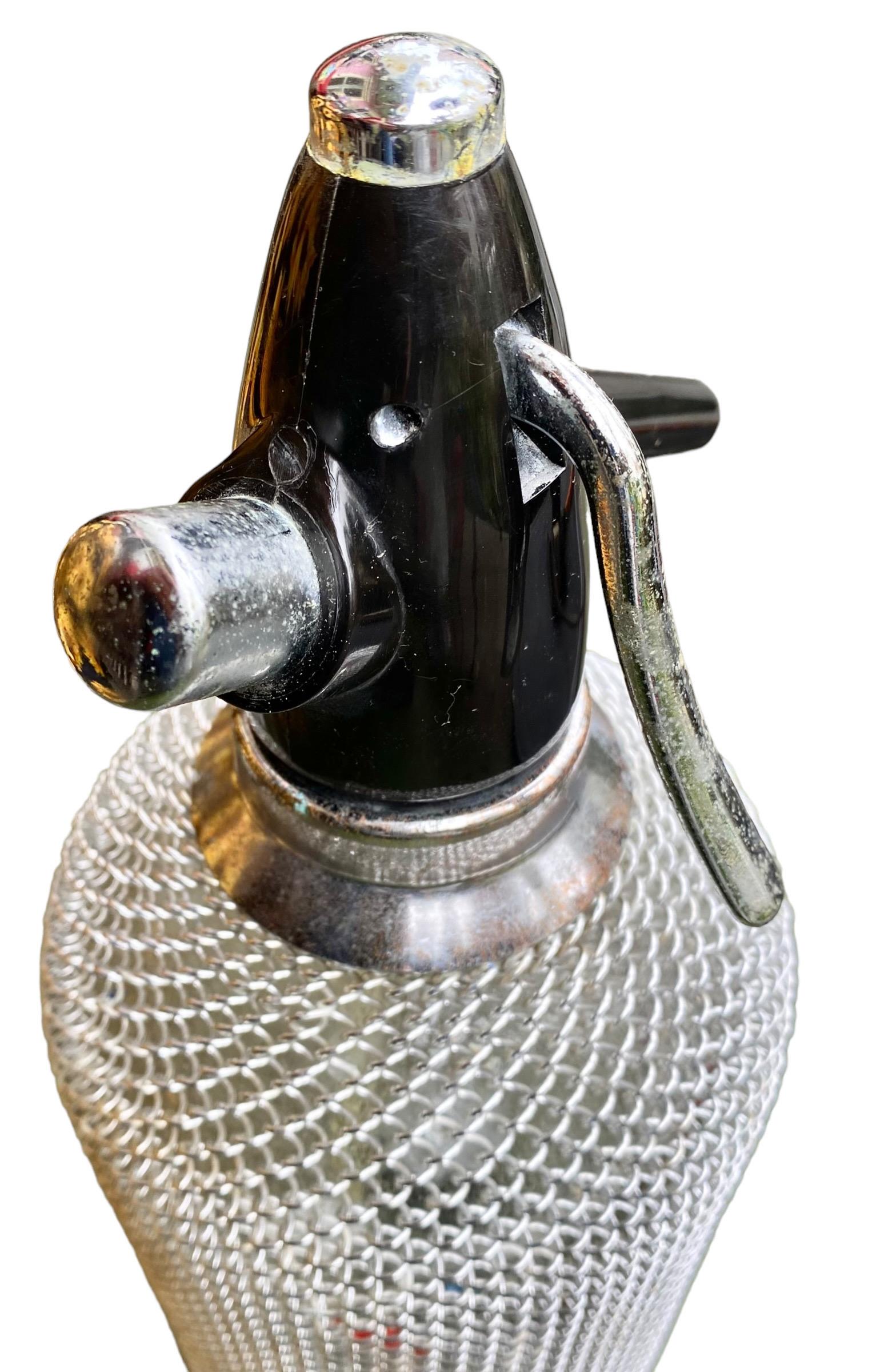 Vintage Soda Siphon Seltzer Glass Bottle with Metal Mesh  For Sale 7