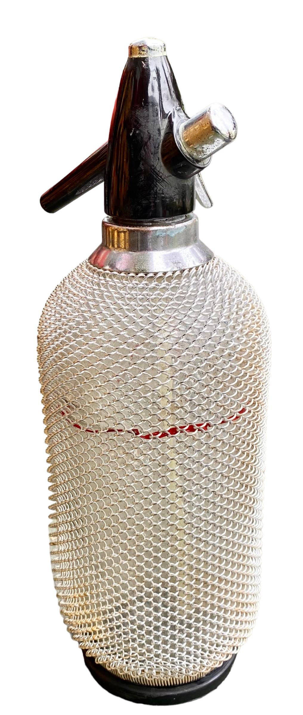 Vintage Soda Siphon Seltzer Glass Bottle with Metal Mesh  For Sale 8