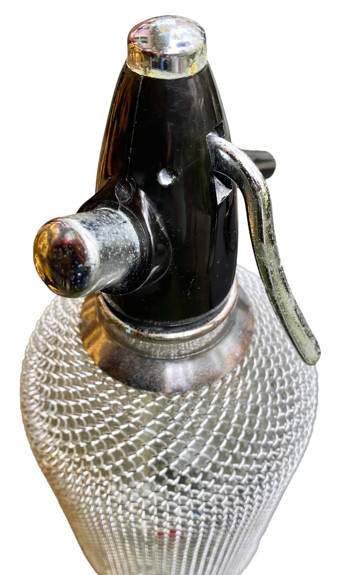 Vintage Soda Siphon Seltzer Glass Bottle with Metal Mesh  For Sale 9