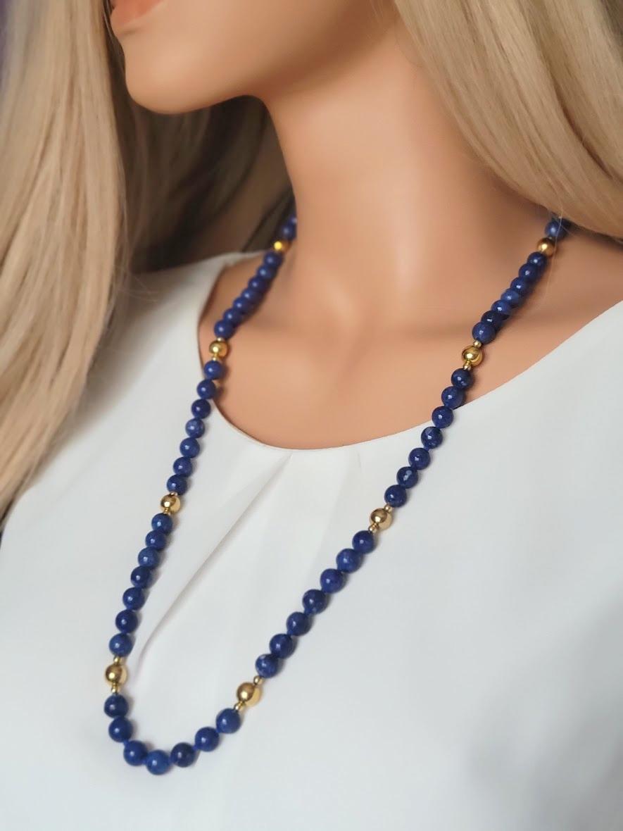 Women's Vintage Sodalite Gold Necklace For Sale