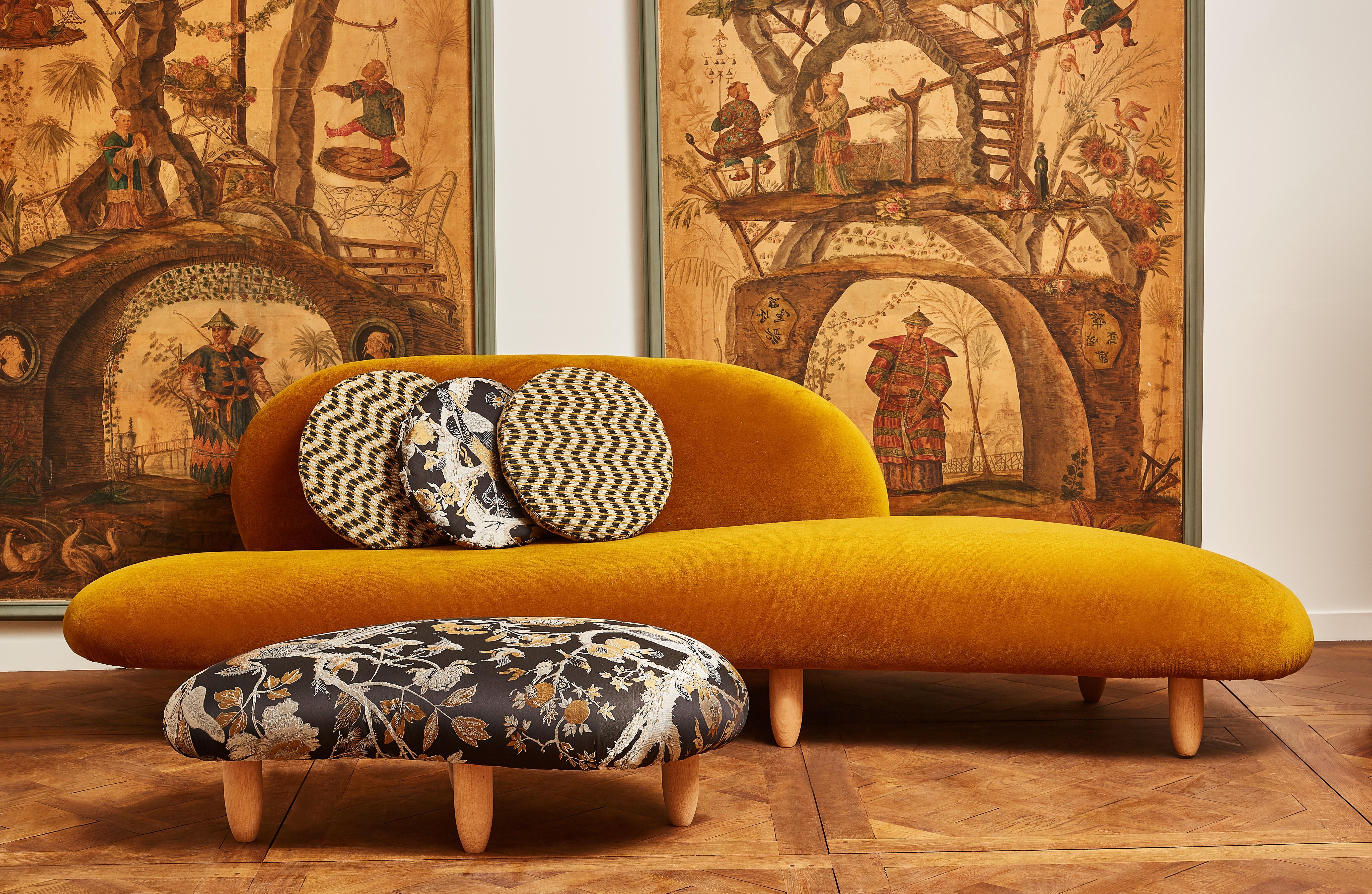 Mid-Century Modern Vintage Sofa and Stool