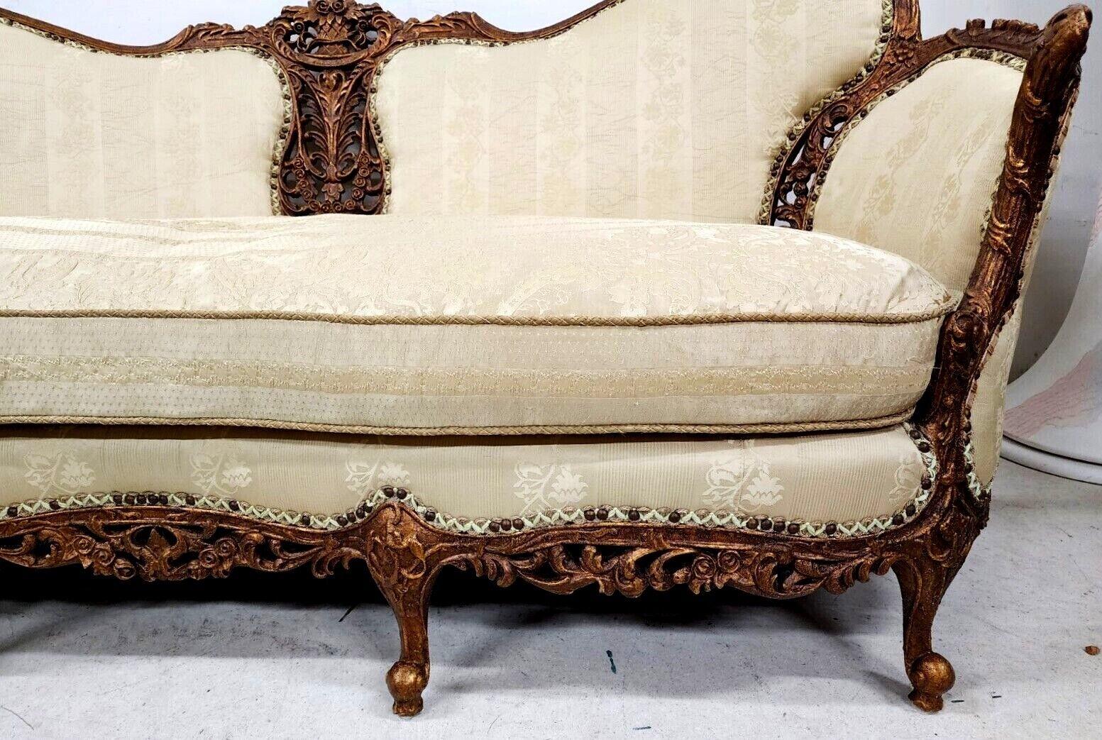 Carved Vintage Sofa by Carol Hicks Bolton & Ej Victor with Pillows For Sale
