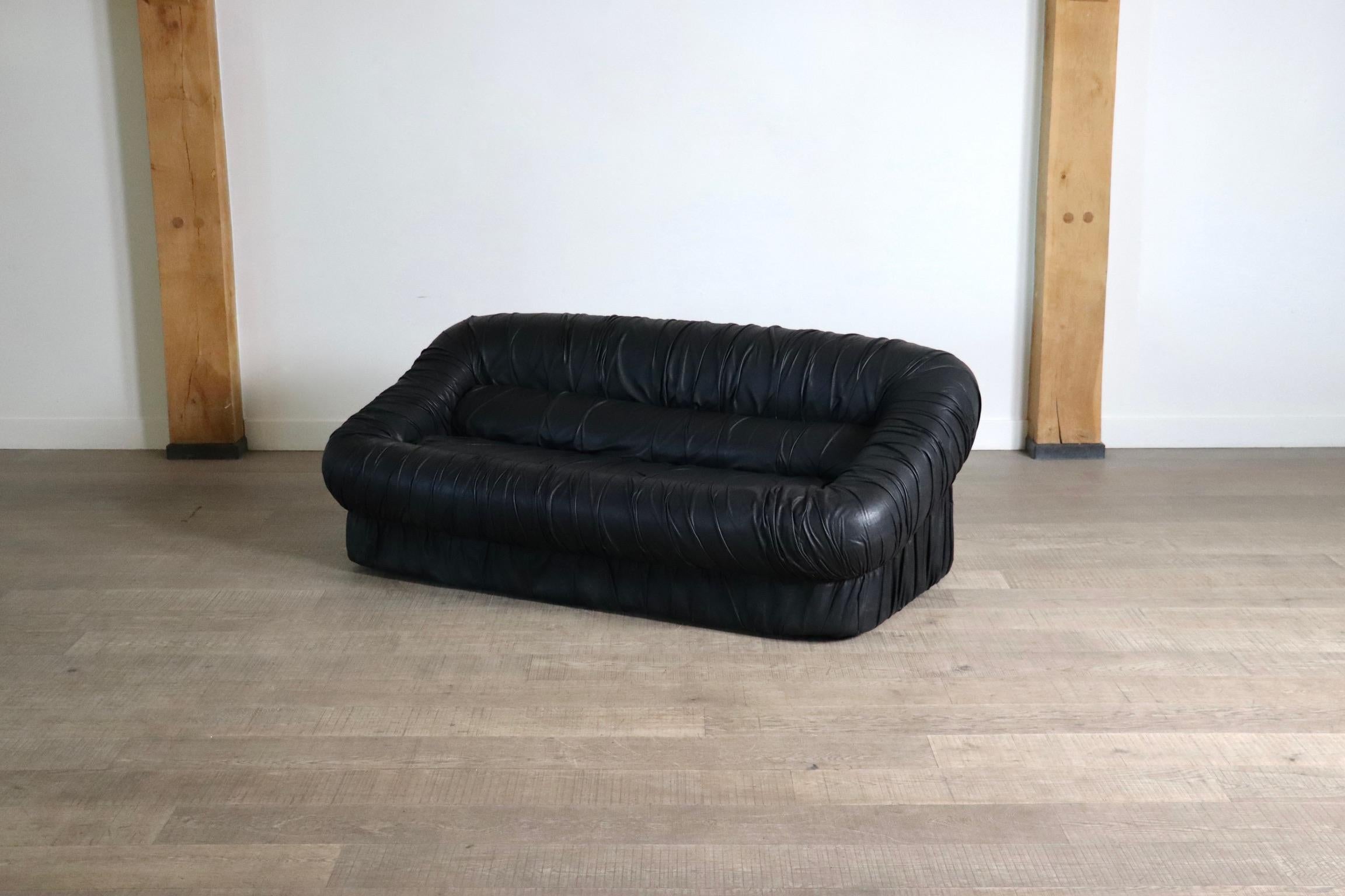 Vintage Sofa By De Pas D’Urbino & Lomazzi In Black Leather For Dall’Oca, 1970s For Sale 9