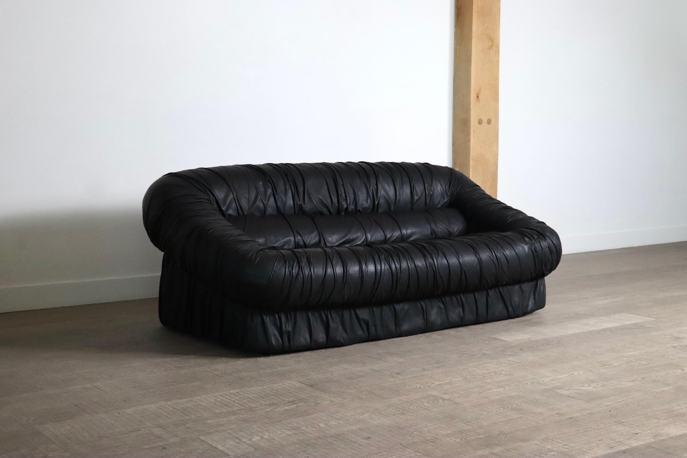 Late 20th Century Vintage Sofa By De Pas D’Urbino & Lomazzi In Black Leather For Dall’Oca, 1970s For Sale