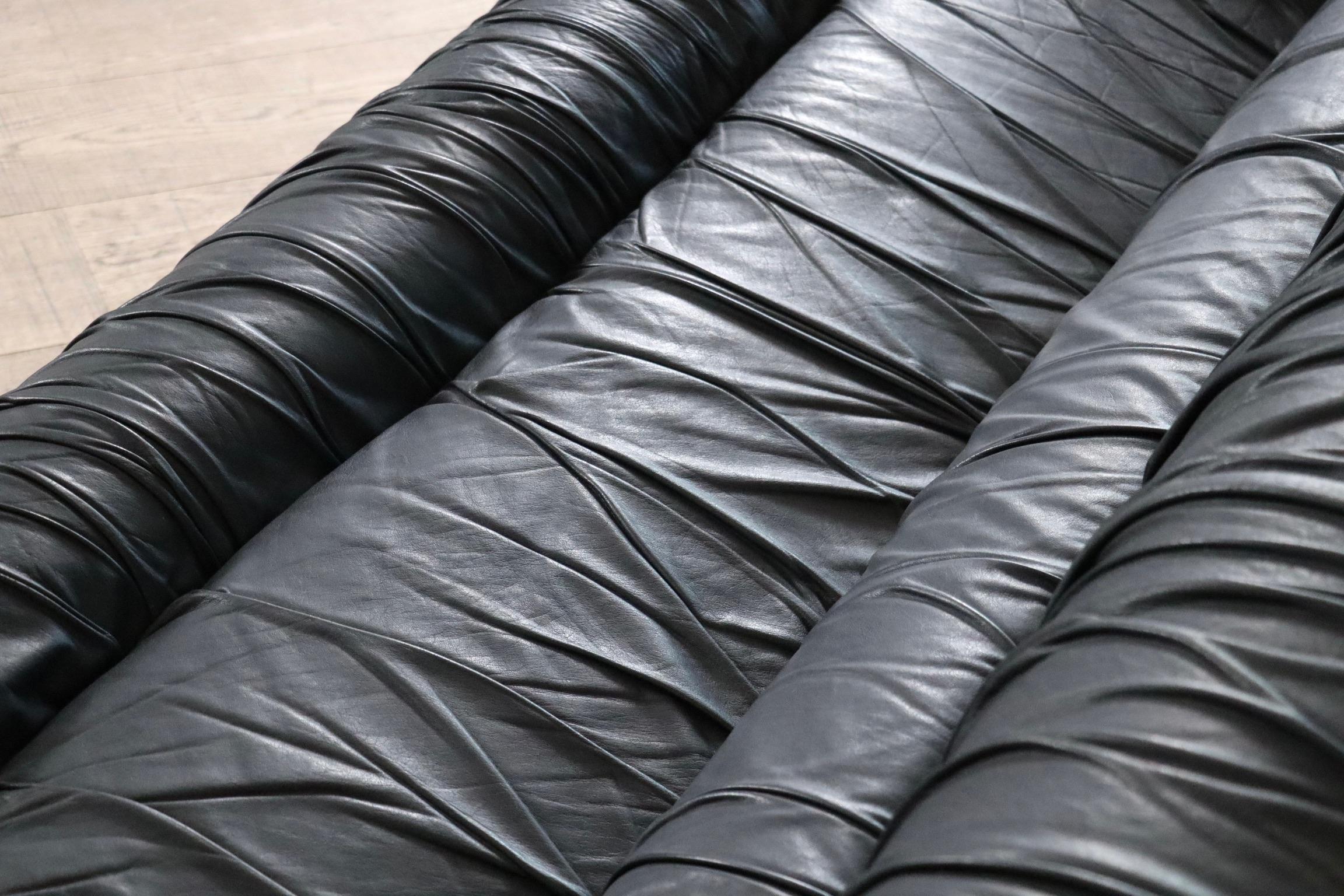 Vintage Sofa By De Pas D’Urbino & Lomazzi In Black Leather For Dall’Oca, 1970s For Sale 2