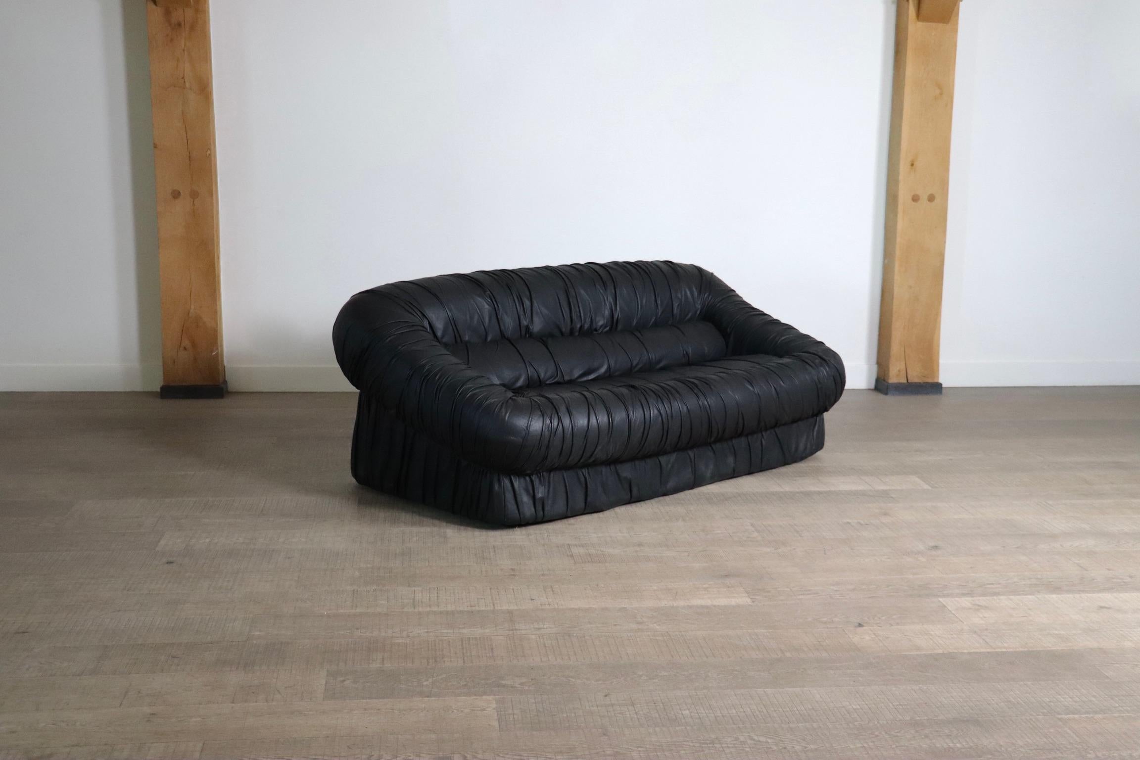 Vintage Sofa By De Pas D’Urbino & Lomazzi In Black Leather For Dall’Oca, 1970s For Sale 3