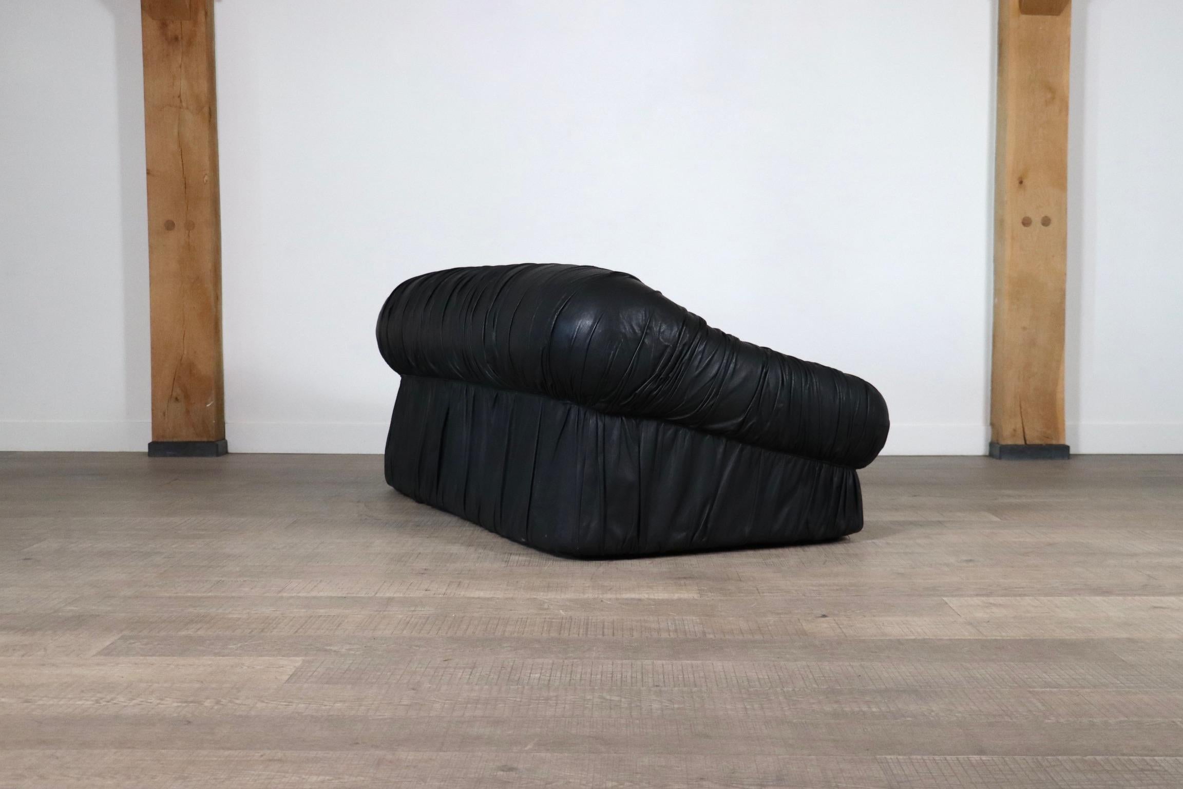Vintage Sofa By De Pas D’Urbino & Lomazzi In Black Leather For Dall’Oca, 1970s For Sale 4