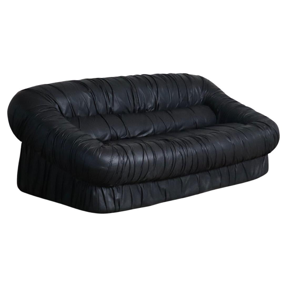 Vintage Sofa By De Pas D’Urbino & Lomazzi In Black Leather For Dall’Oca, 1970s