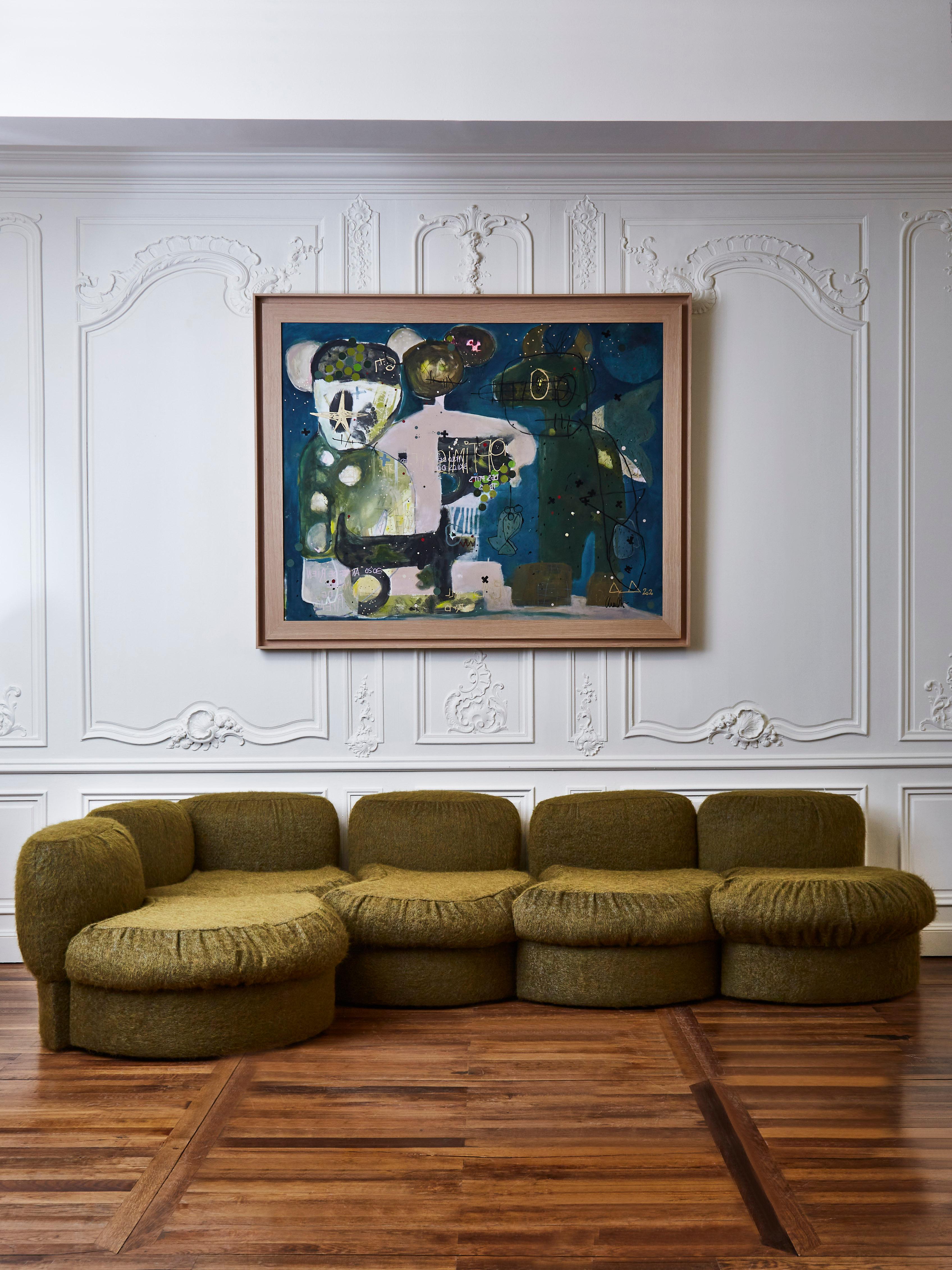 Modular sofa TECNOSALOTTO, entirely restored and reupholstered with a mohair fabric by Pierre Frey.
Italy, 1970s.