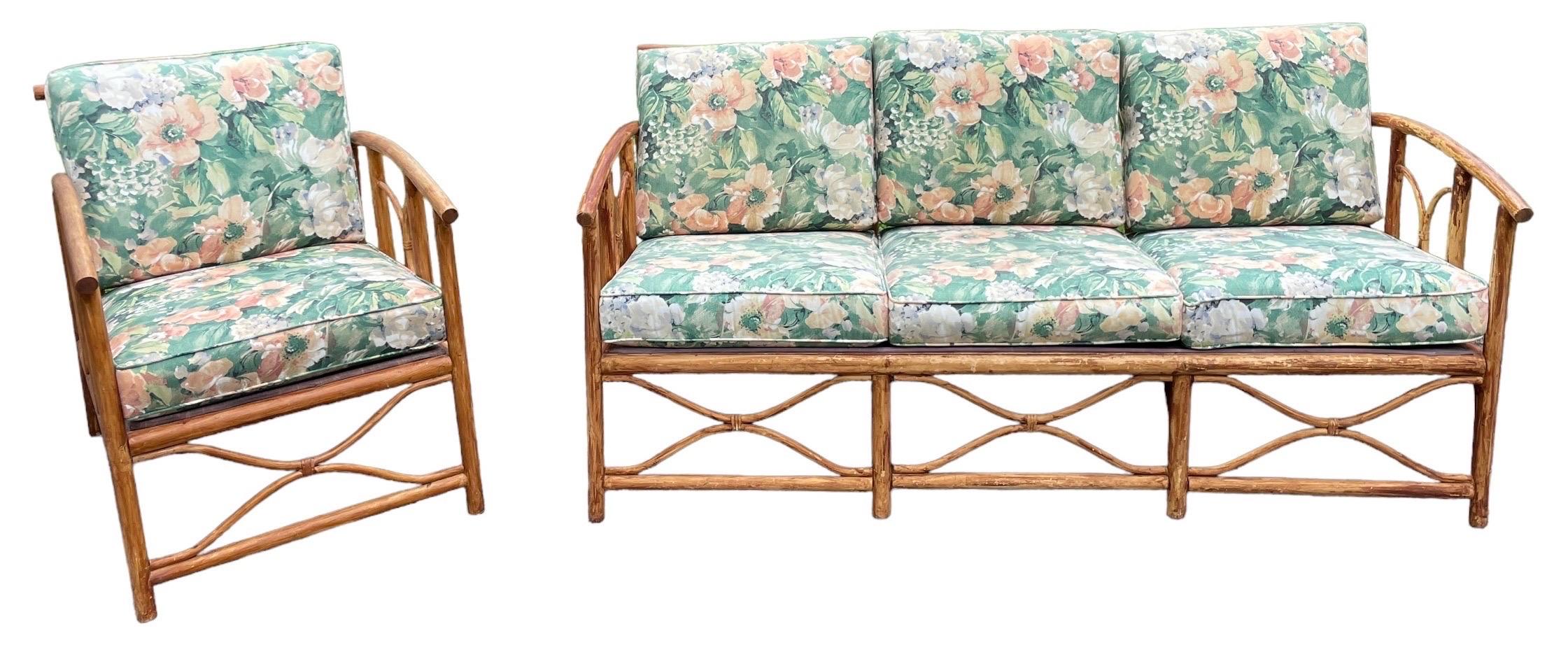 Vintage Sofa Ficks Reed Style Terrassenmöbel Rattan Vintage Sofa Palm Beach (Moderne der Mitte des Jahrhunderts) im Angebot