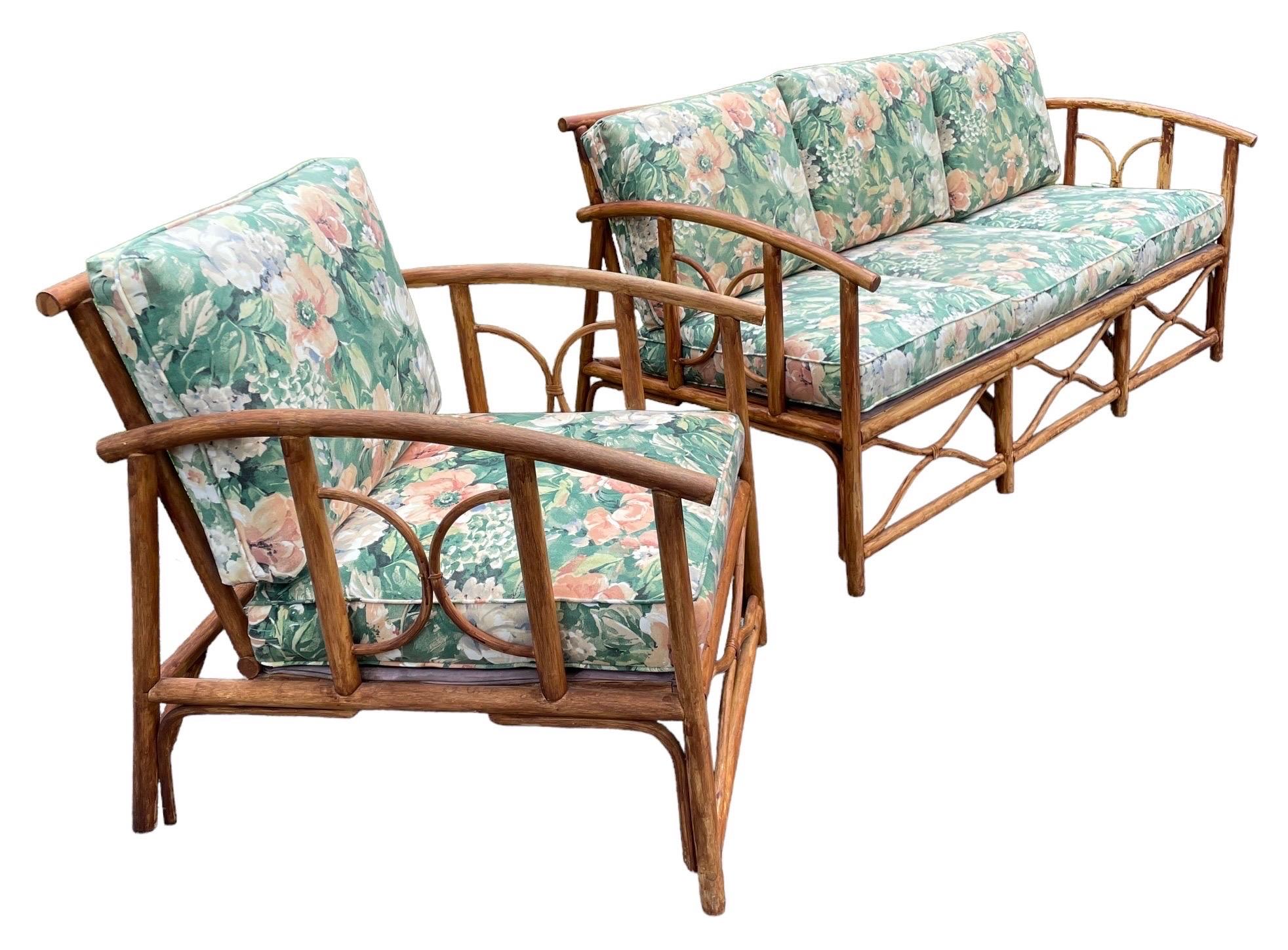 Vintage Sofa Ficks Reed Style Terrassenmöbel Rattan Vintage Sofa Palm Beach im Angebot 1