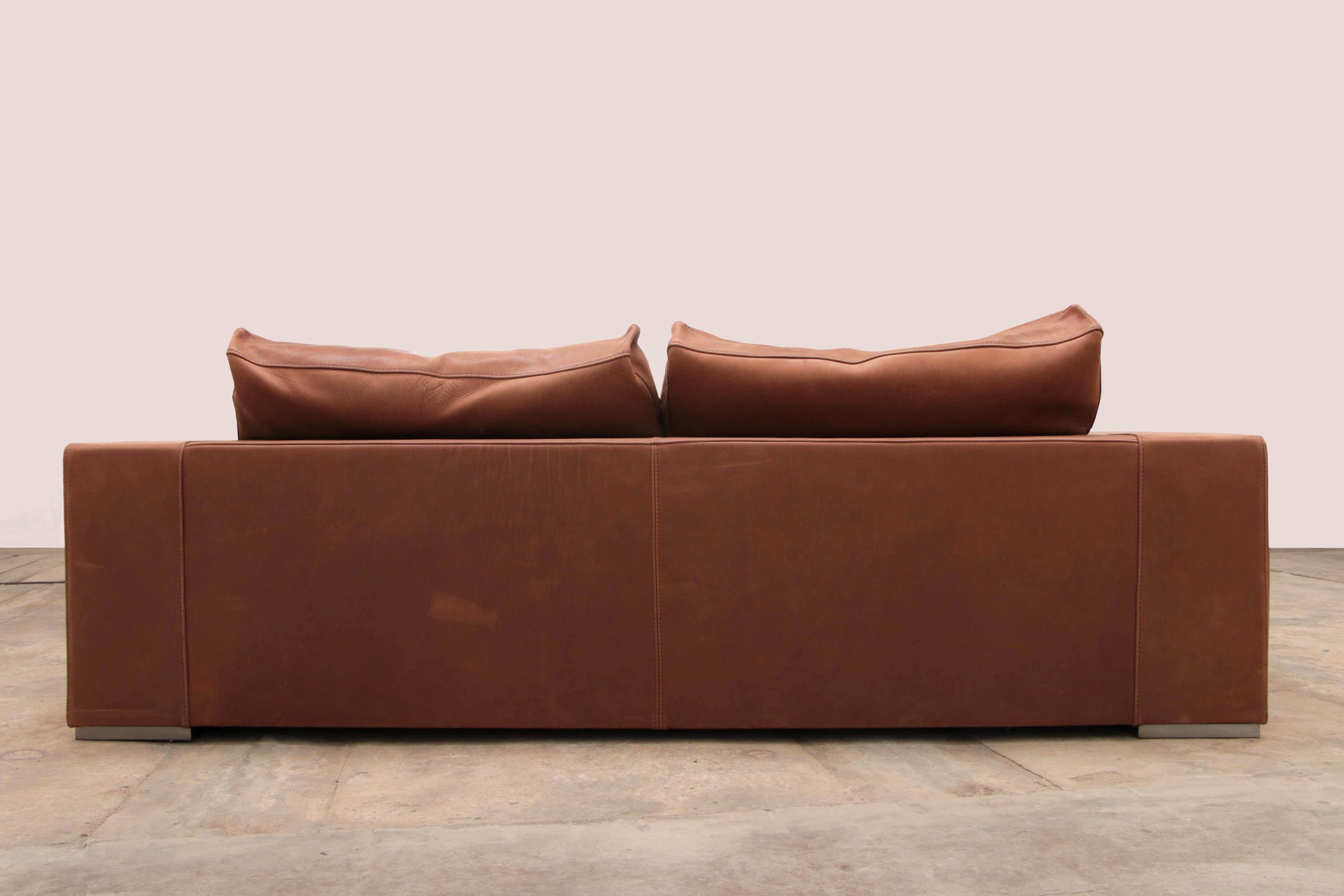 Leather Vintage Sofa Gognac Color Model Budapest Design by Paola Navone by Baxter For Sale