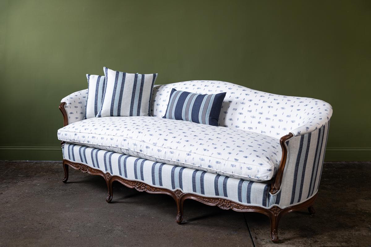 20th Century Vintage Sofa in Blue and White Upholstery For Sale