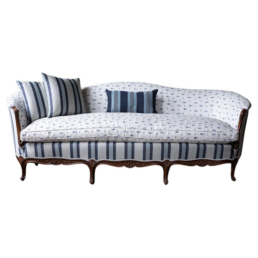 Vintage Sofa in Blue and White Upholstery For Sale