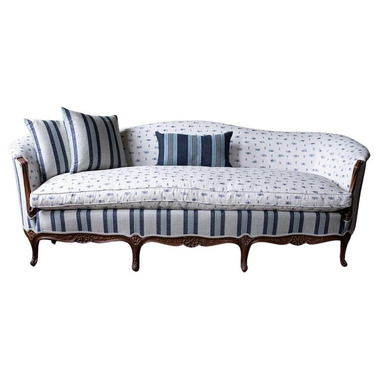 Sofa in Blue-and-White Upholstery, 1900s