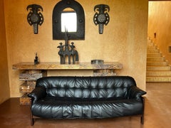 Vintage sofa in Brazilian jacaranda and leather by Jean Gillon for Italma 1960