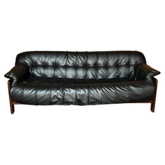 Vintage sofa in Brazilian jacaranda and leather by Jean Gillon for Italma 1960