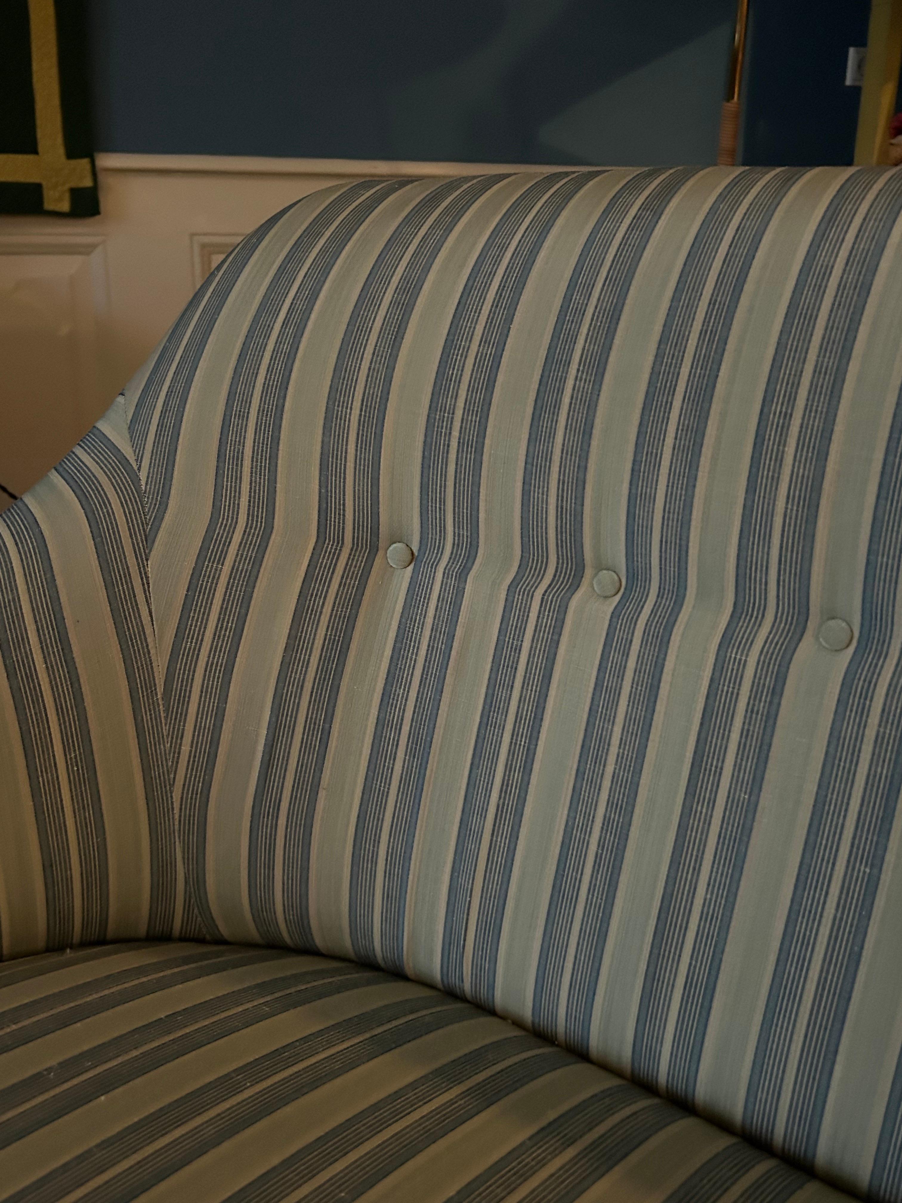Swedish Vintage Sofa in Customized Striped Upholstery by the Apartment, Sweden, 1950 For Sale