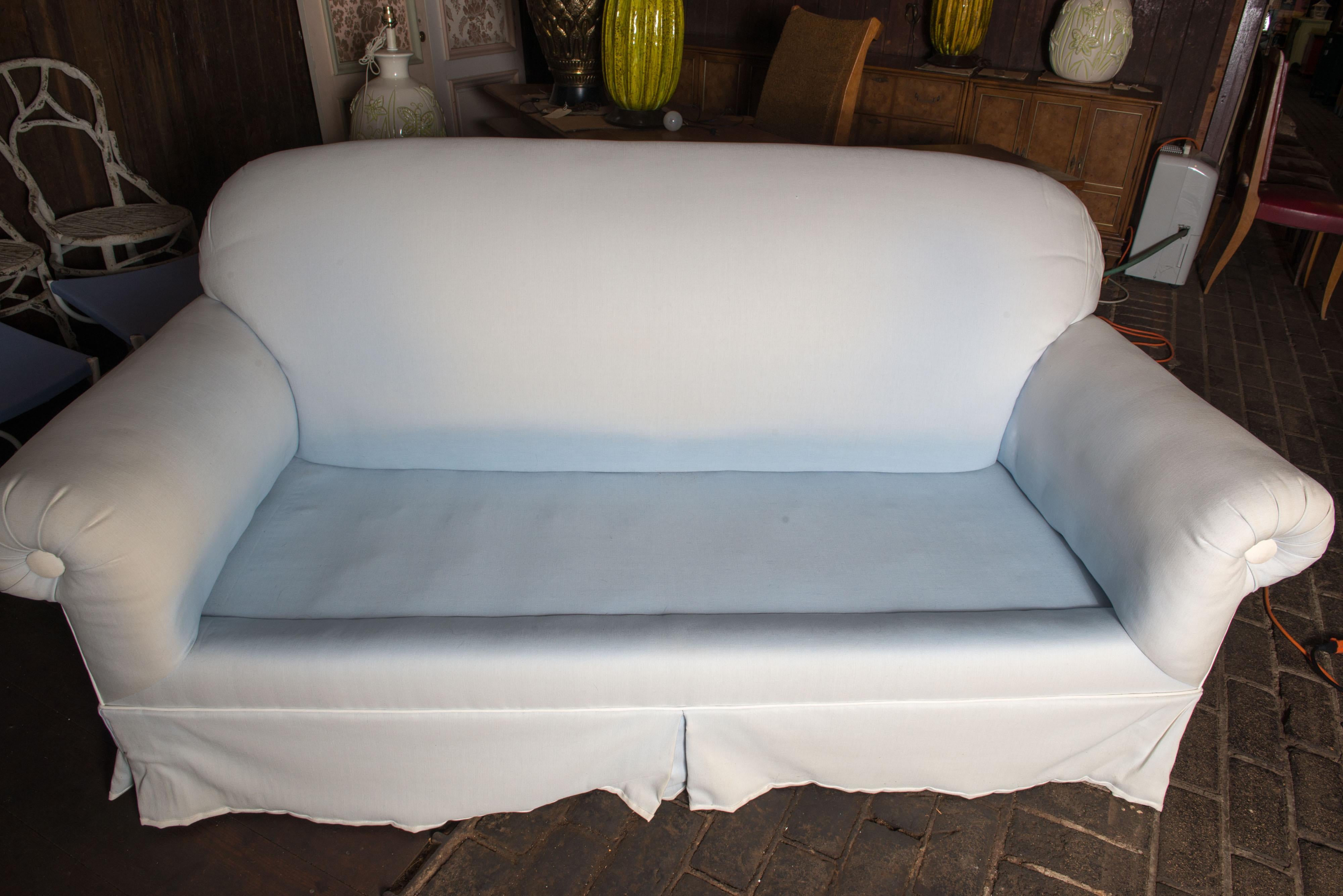 Mid-20th Century Vintage Sofa in Jim Thompson Pale Blue Cotton