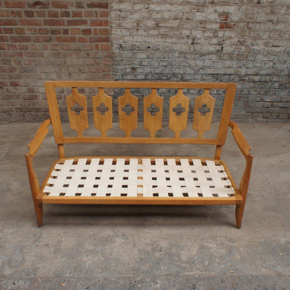 French Vintage Sofa In Light Oak, Guillerme And Chambron