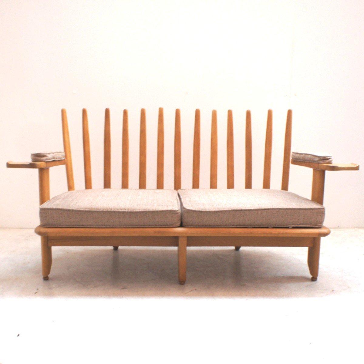 Mid-Century Modern Vintage Sofa in Light Oak, Guillerme and Chambron