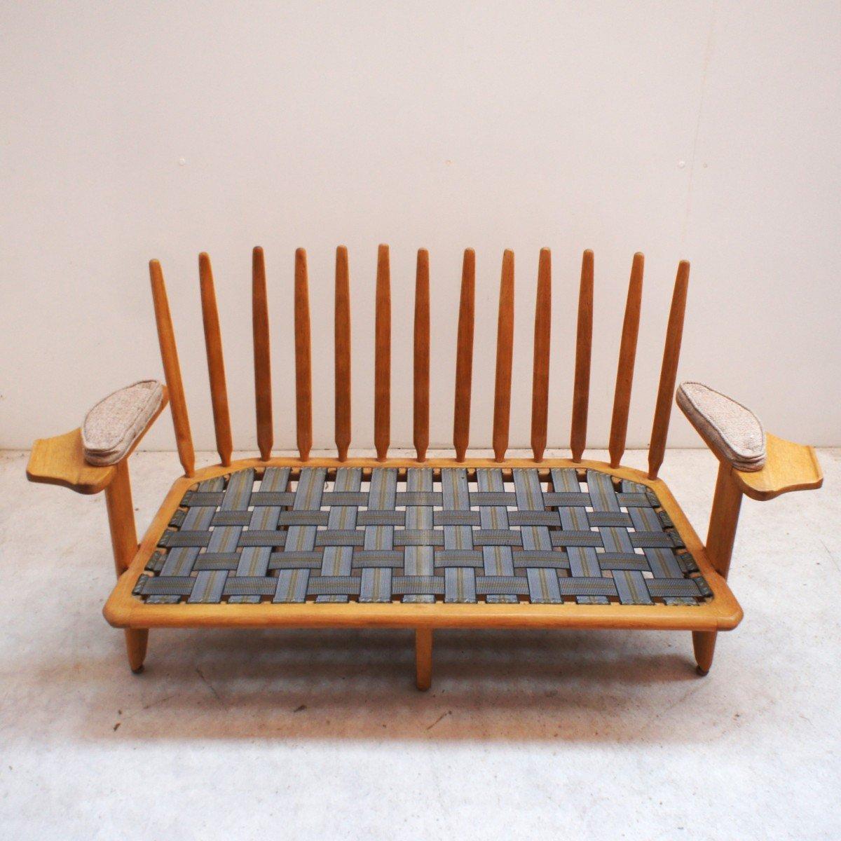 French Vintage Sofa in Light Oak, Guillerme and Chambron