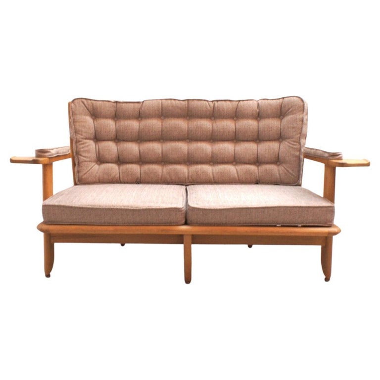 Vintage Sofa in Light Oak, Guillerme and Chambron For Sale