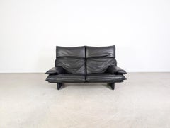Vintage Sofa Italian 3-seater Design Couch Leder schwarz 1980