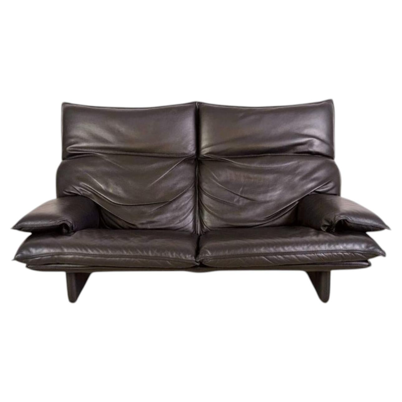 Vintage Sofa Italian 3-seater Design Couch Leder schwarz 1980