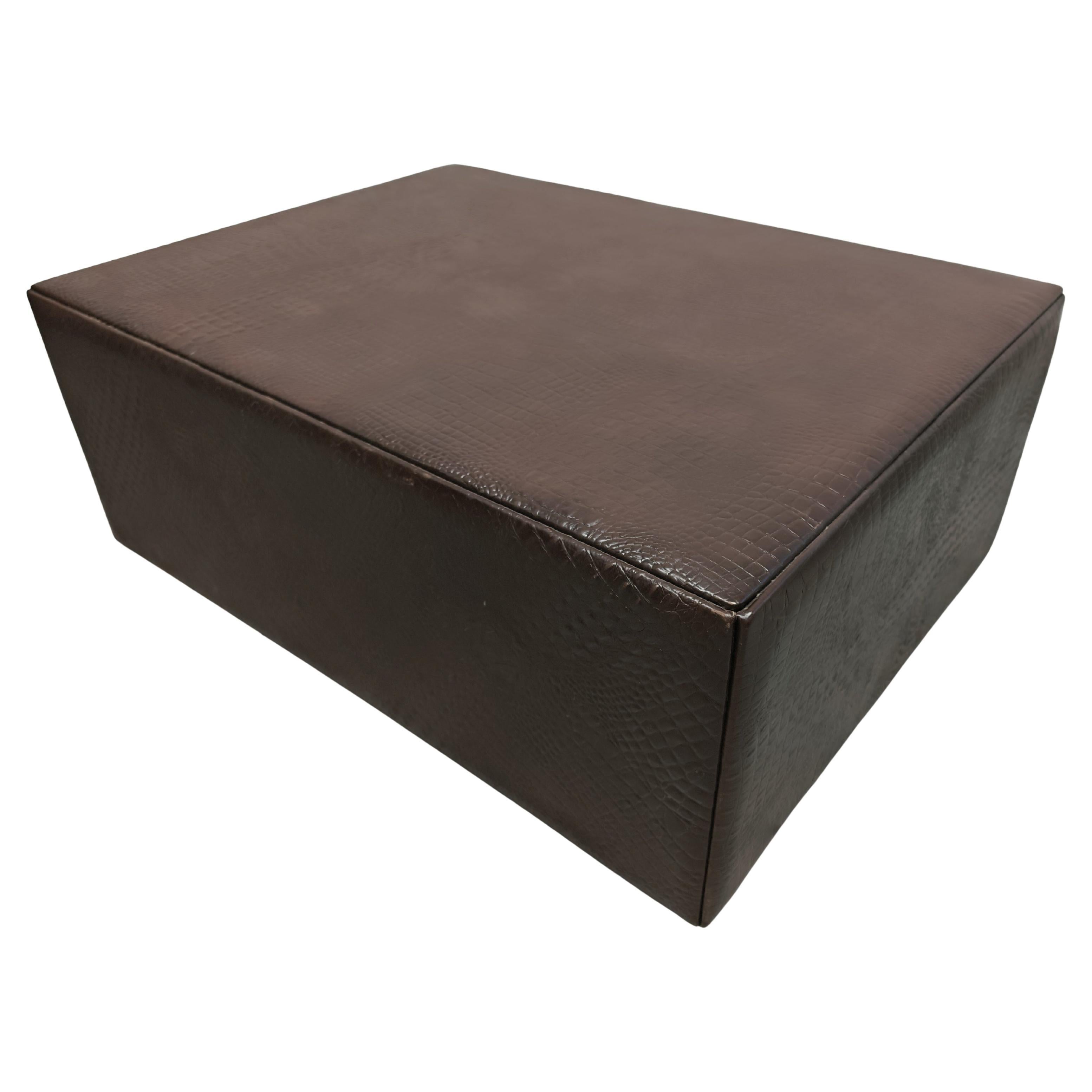 Vintage Sofa Table or Ottoman in crocodile print leather, attr. to Fendi Casa For Sale