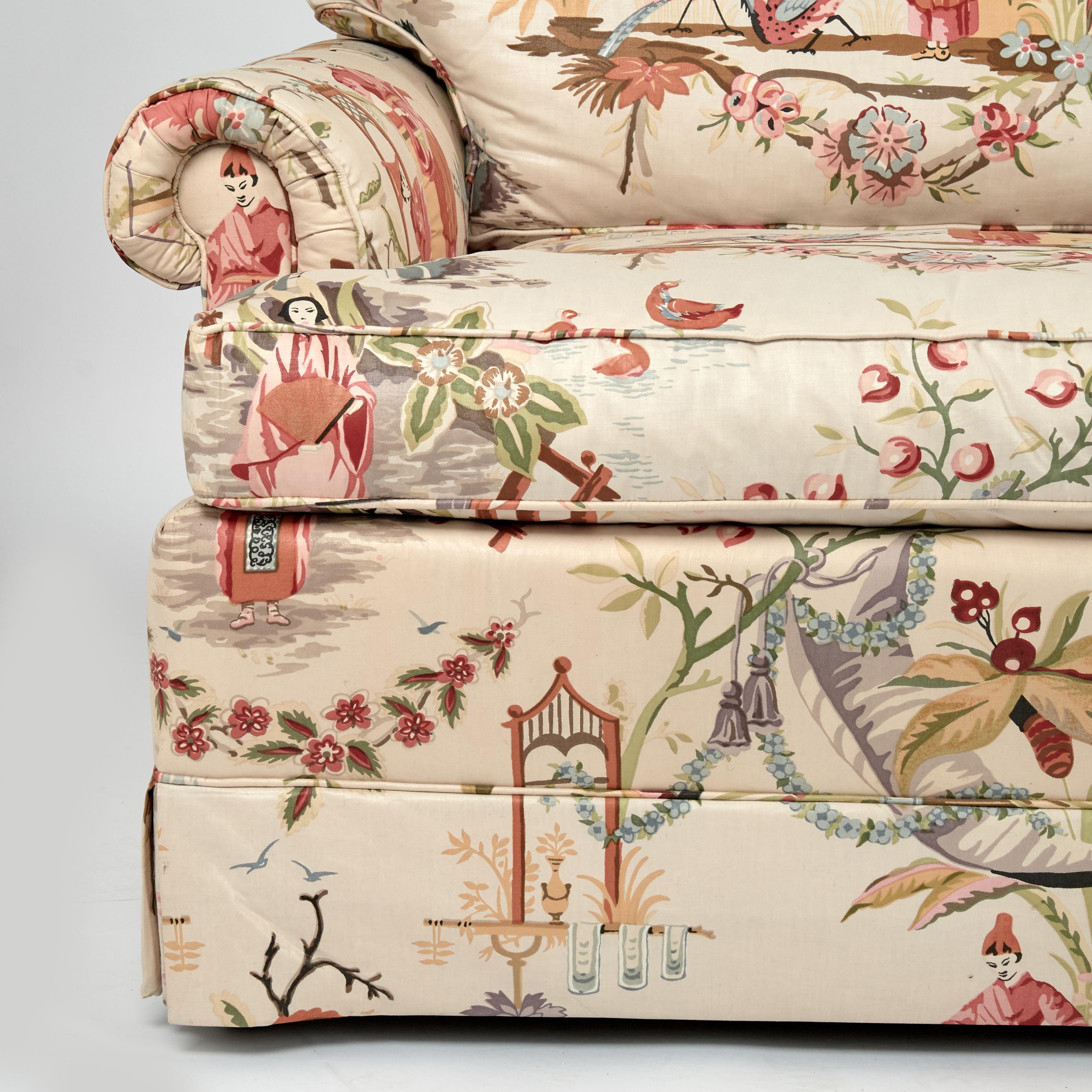 Vintage Sofa with Chinoiserie Upholstery by Baker siglo XX en venta