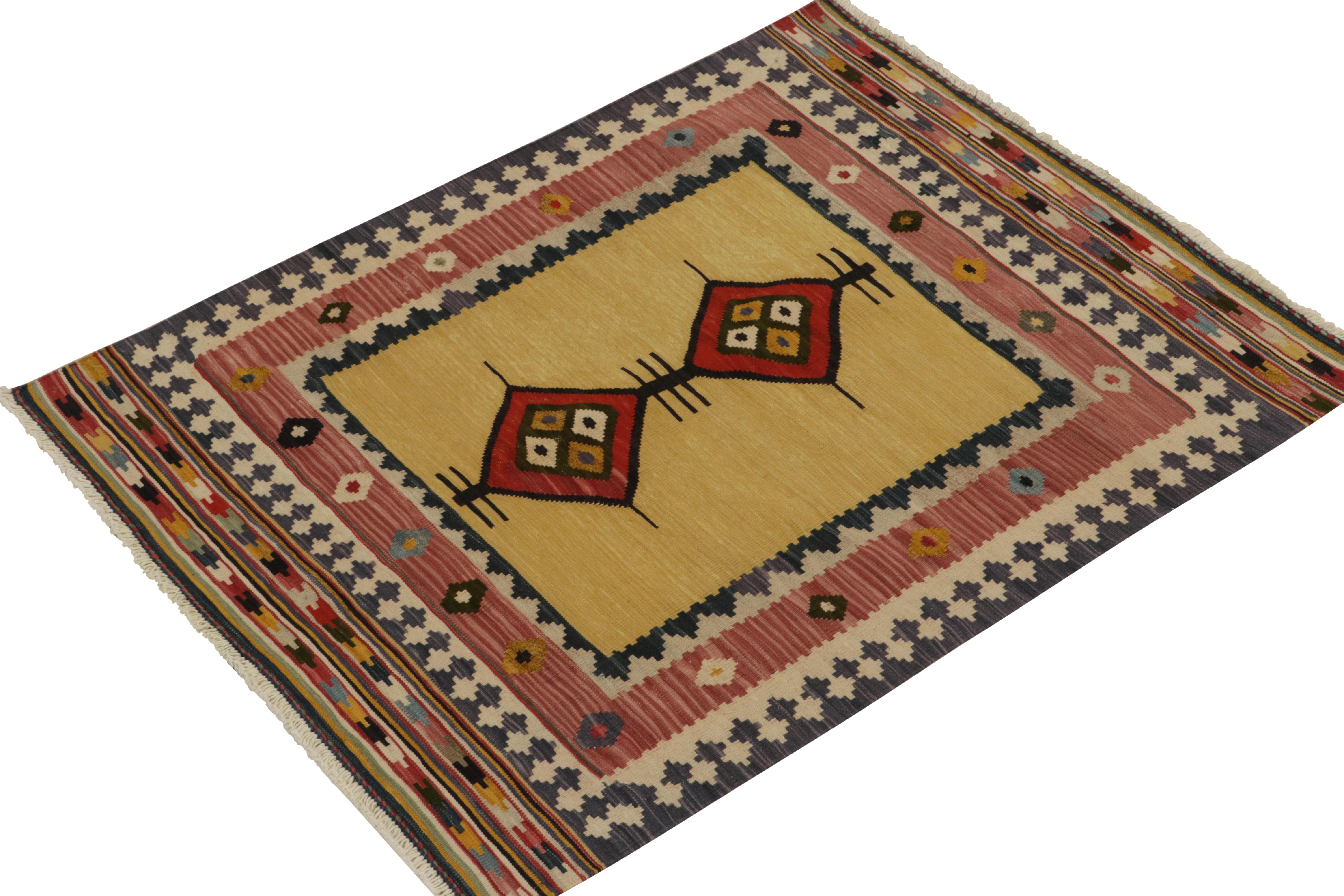 Persian Vintage Sofreh Kilim Rug in Camel, Red Medallions Tribal Borders by Rug & Kilim For Sale