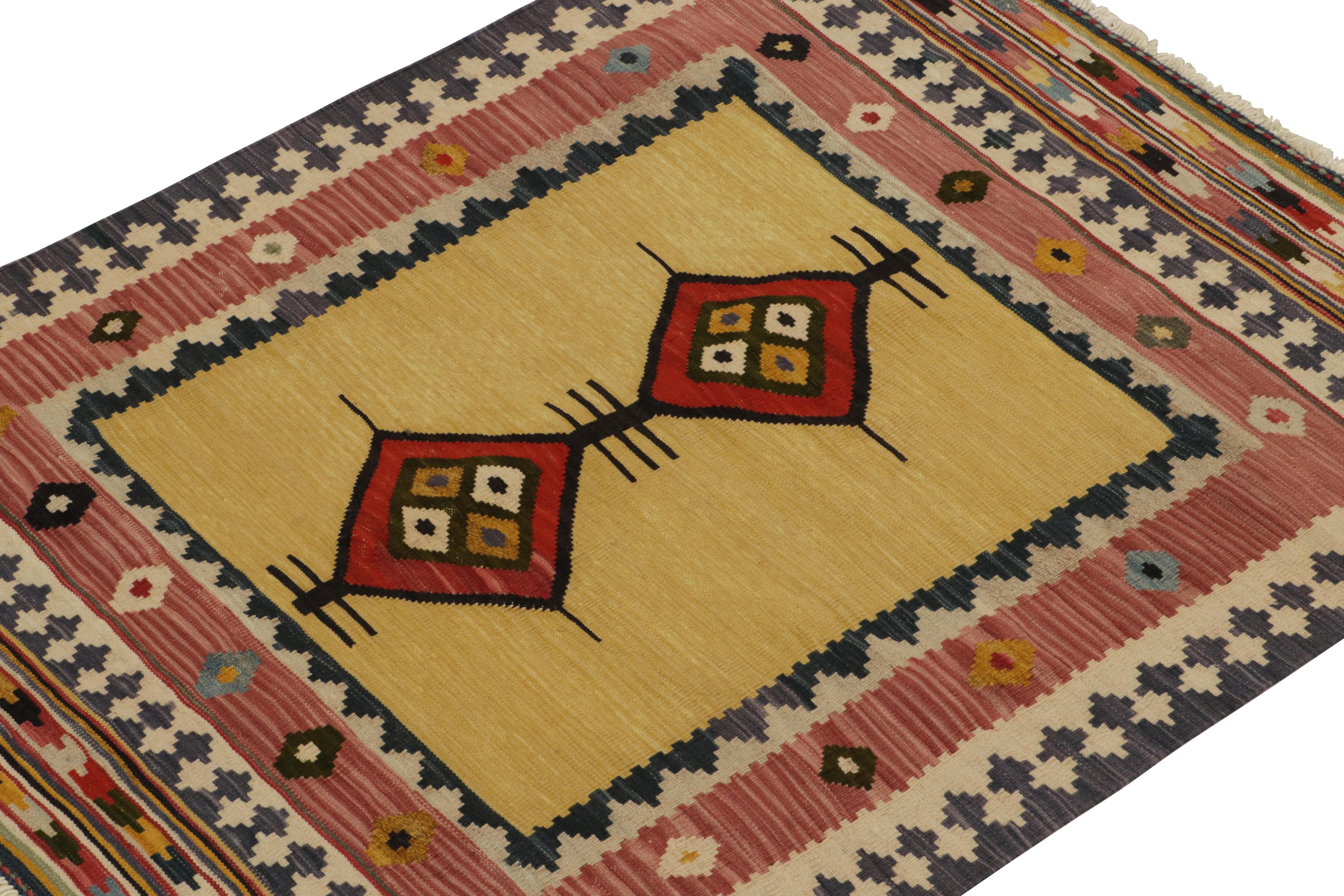 Hand-Knotted Vintage Sofreh Kilim Rug in Camel, Red Medallions Tribal Borders by Rug & Kilim For Sale