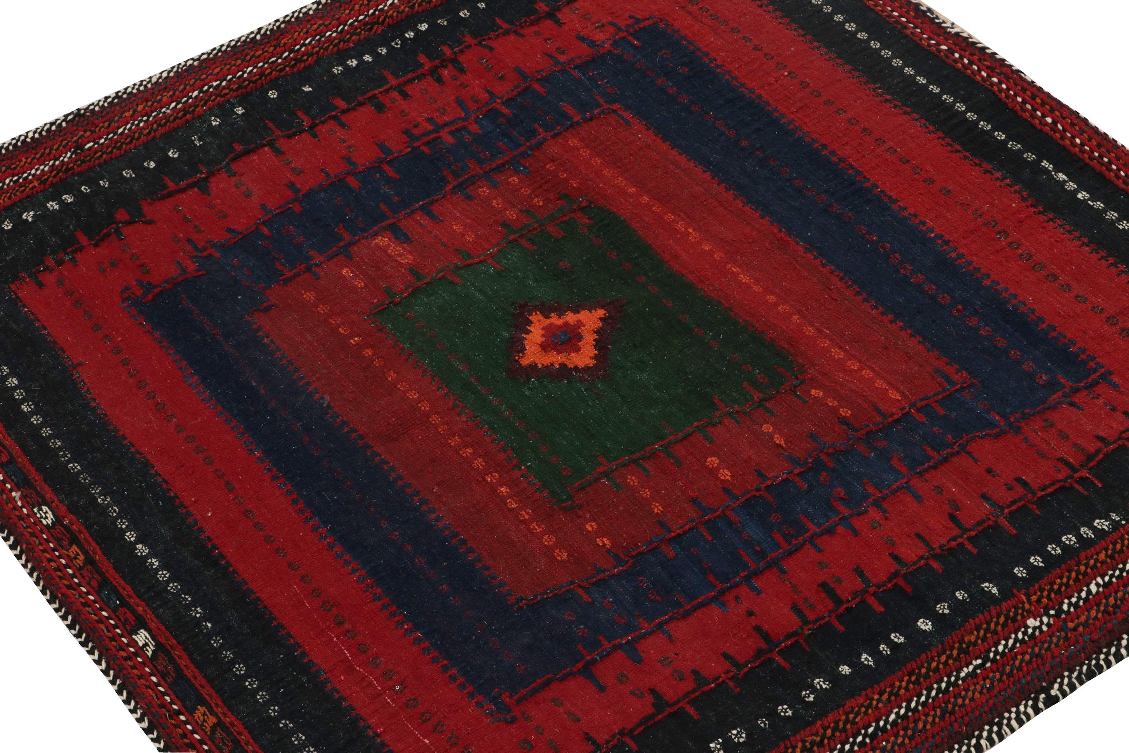Persian Vintage Sofreh Kilim Rug in Red, Green, Tribal Geometric Pattern by Rug & Kilim For Sale