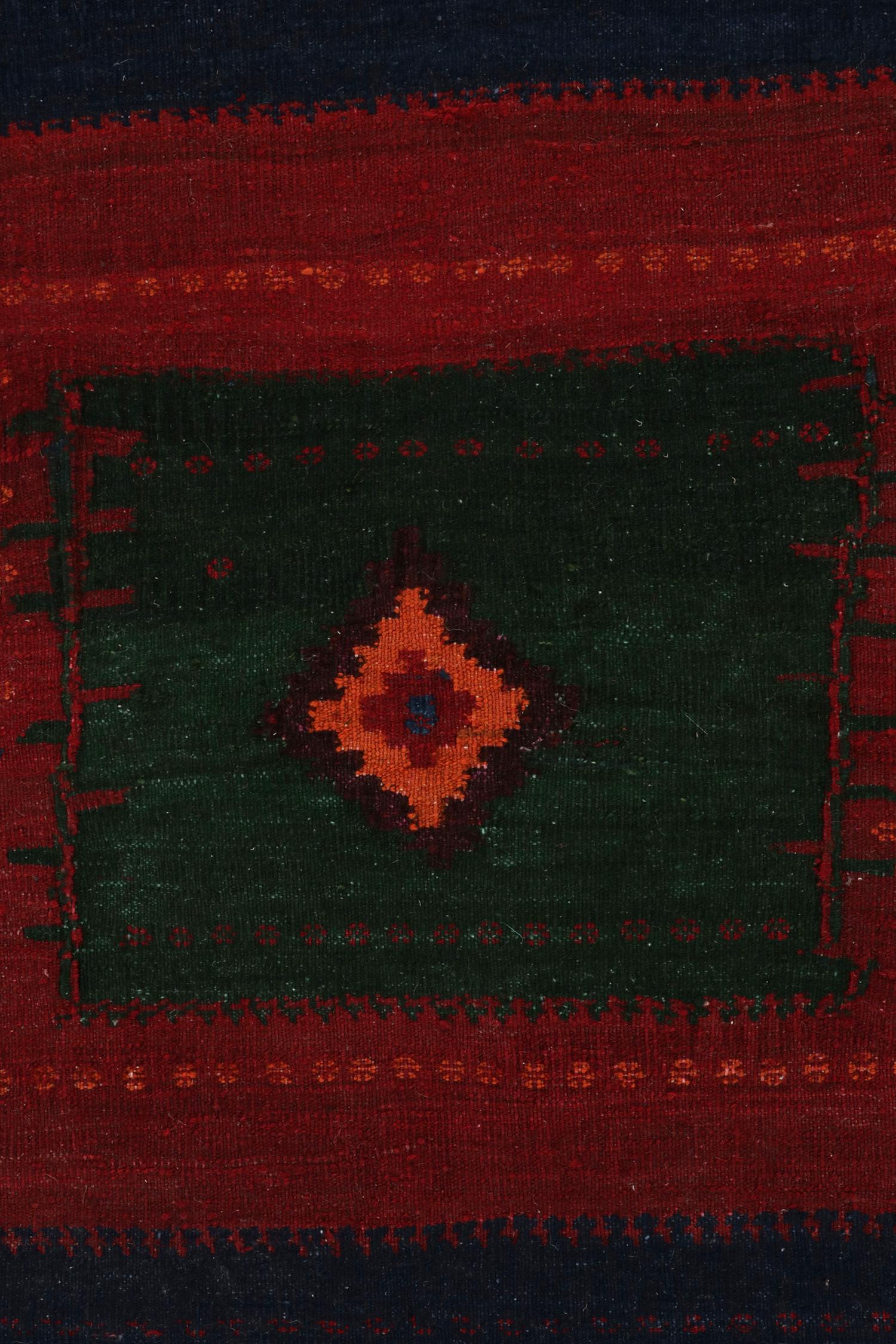 Vintage Sofreh Kilim Rug in Red, Green, Tribal Geometric Pattern by Rug & Kilim In Good Condition For Sale In Long Island City, NY