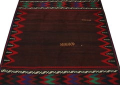 Vintage Sofreh Persian Kilim in Brown Open Field, Vibrant Borders - Rug & Kilim
