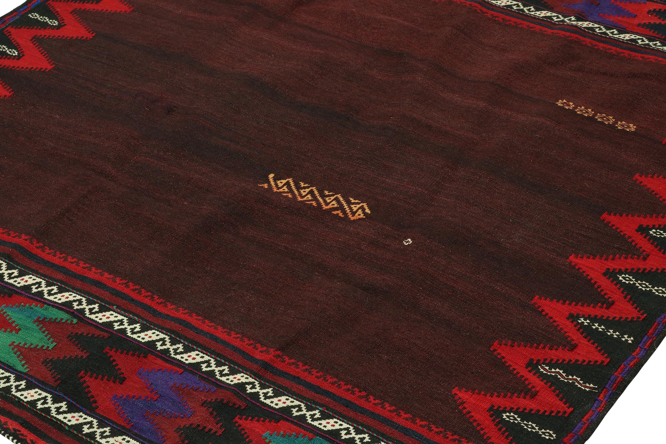 Hand-Knotted Vintage Sofreh Persian Kilim in Brown Open Field, Vibrant Borders - Rug & Kilim For Sale