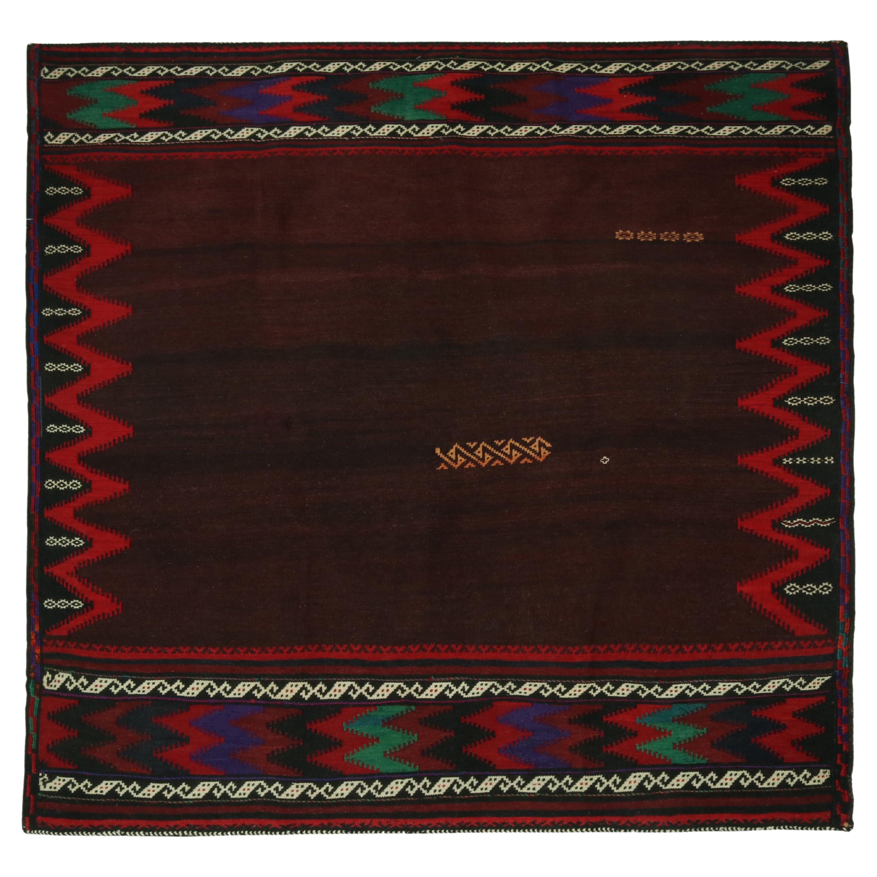 Vintage Sofreh Persian Kilim in Brown Open Field, Vibrant Borders - Rug & Kilim