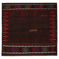 Vintage Sofreh Persian Kilim in Brown Open Field, Vibrant Borders - Rug & Kilim