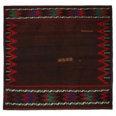 Kilim persa vintage Sofreh en campo abierto marrón, bordes vibrantes - Rug & Kilim