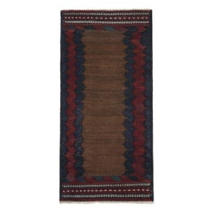 Kilim persiano vintage Sofreh in marrone con bordi blu e rossi - by Rug & Kilim