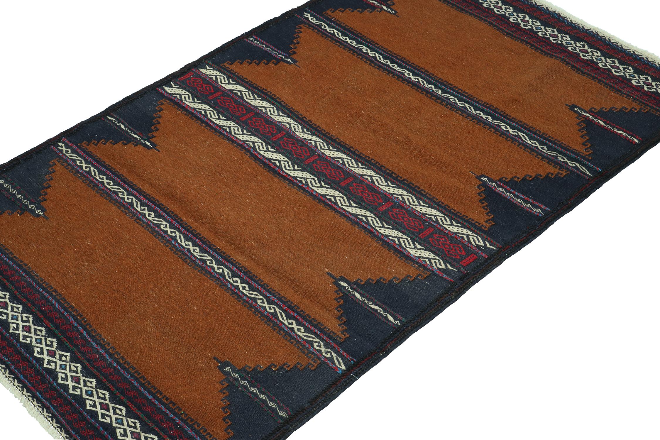 Tribal Vintage Sofreh Persian Kilim in Brown with Geometric Patterns, by Rug & Kilim For Sale