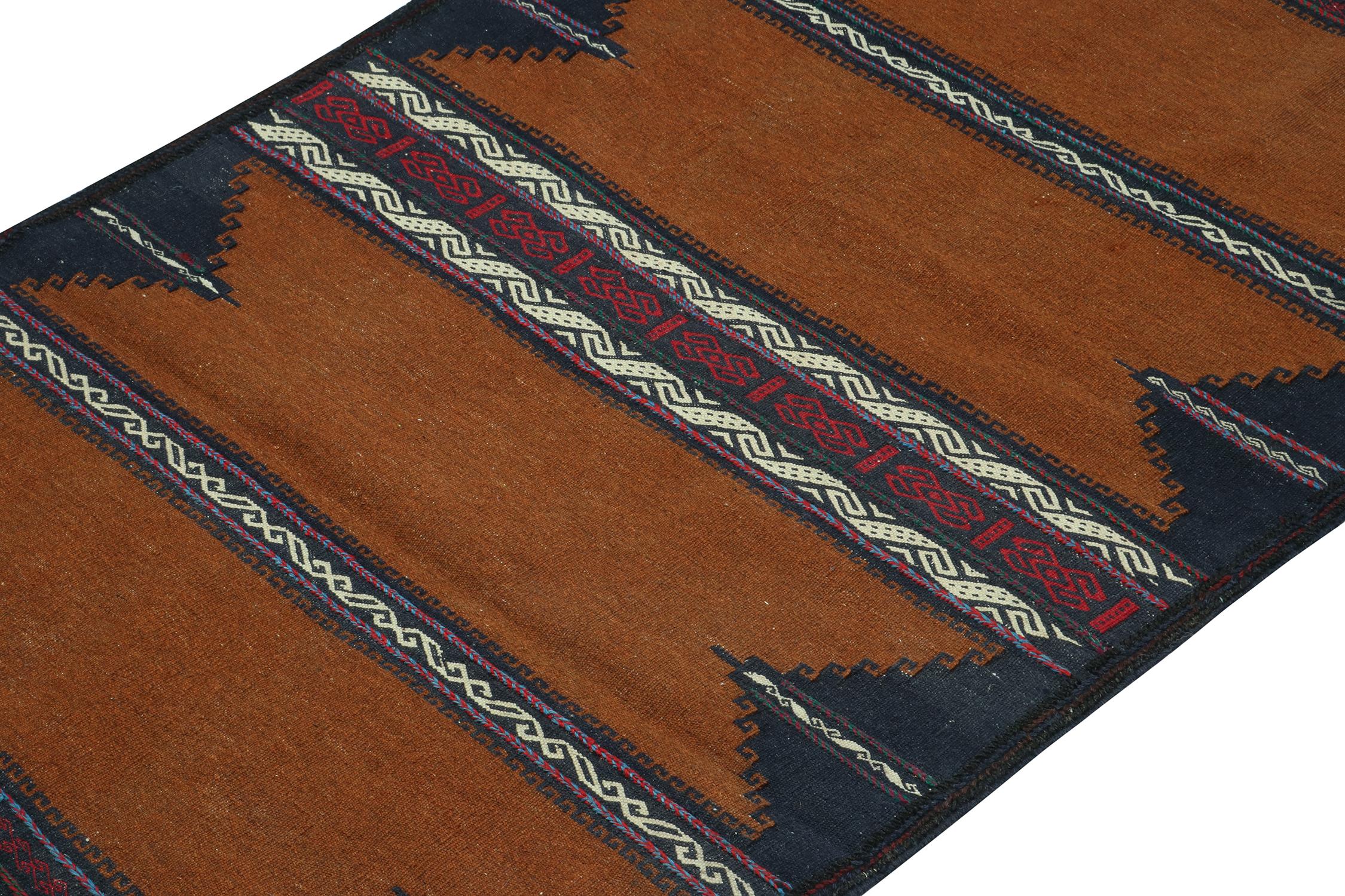 Hand-Knotted Vintage Sofreh Persian Kilim in Brown with Geometric Patterns, by Rug & Kilim For Sale
